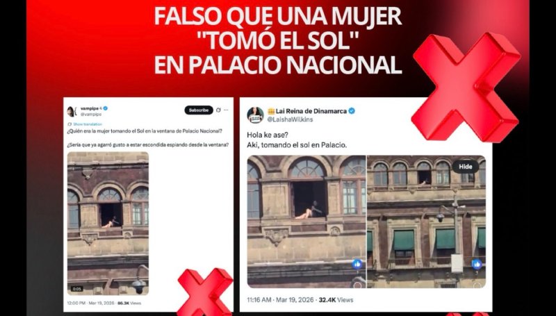 publicaciones/Circula video FALSO sobre mujer tomando el sol en Palacio Nacional; análisis confirma uso de IA