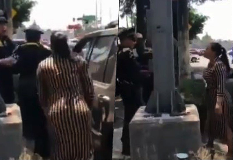 Graban a mujer cacheteando a policía de la CDMX. #LadyFifí