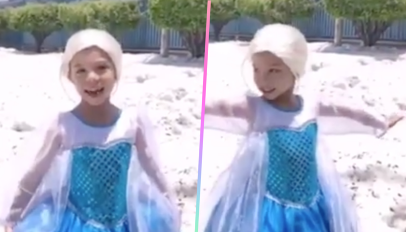 Niña aprovecha la granizada en Guadalajara y se viste de Elsa (FROZEN) para hacer un video. 