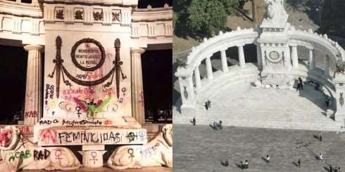 Después de la marcha feminista, así luce hoy el Hemiciclo a Juárez.