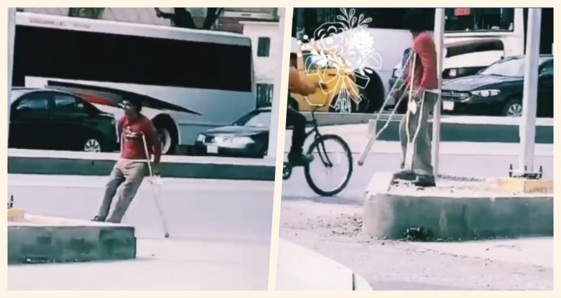 ¡Milagro! Hombre en muletas que pide dinero es evidenciado caminando normal