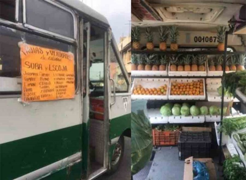 Microbús es convertido en verdulería móvil en la CDMX