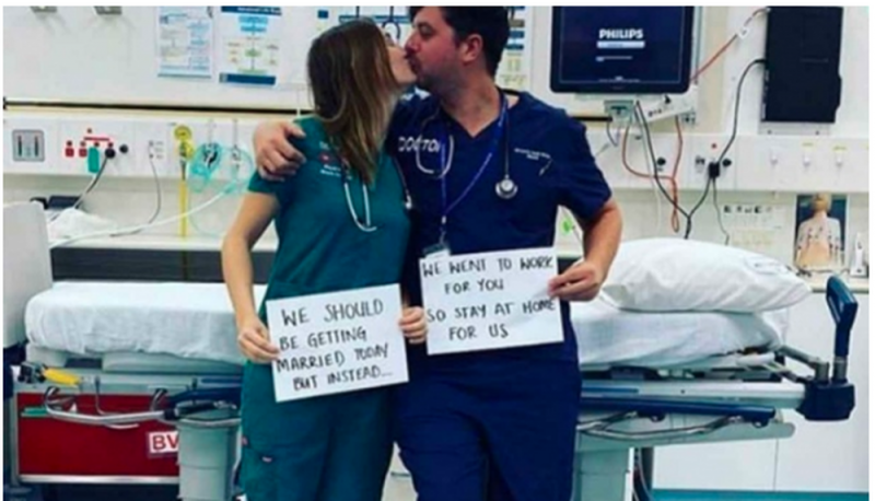 Pareja de doctores decide cambiar el festejo de su boda por ayudar a combatir el coronavirus