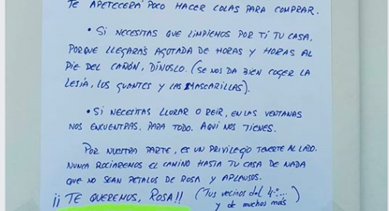 Vecinos dejan CARTA de APOYO a empleada de HOSPITAL “es un privilegio tenerte”
