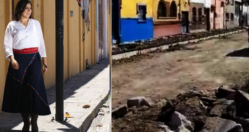 Le tunden a presidenta municipal de Puebla por pavimentar la calle donde vive su mamá