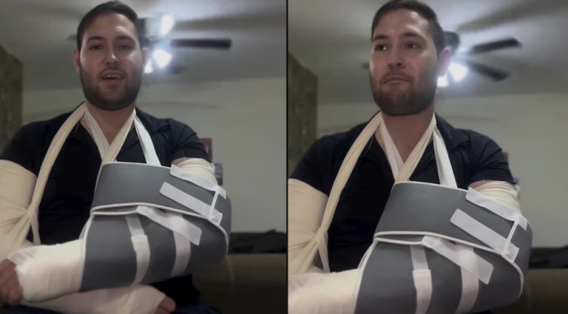 Vocalista de Calibre 50 reaparece con los brazos inmovilizados tras sufrir un accidente