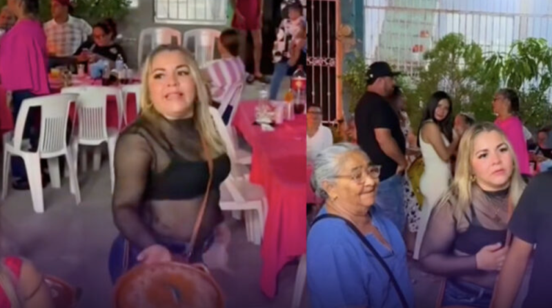  Mujer hace berrinche y tira la comida porque no le dieron más tacos en una fiesta