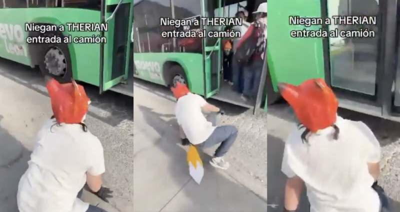 Joven caracterizado como therian intenta abordar camión y genera debate en Nuevo León