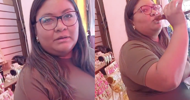 Mujer invade puesto de joyería mientras se come unos tacos y desata indignación en redes 