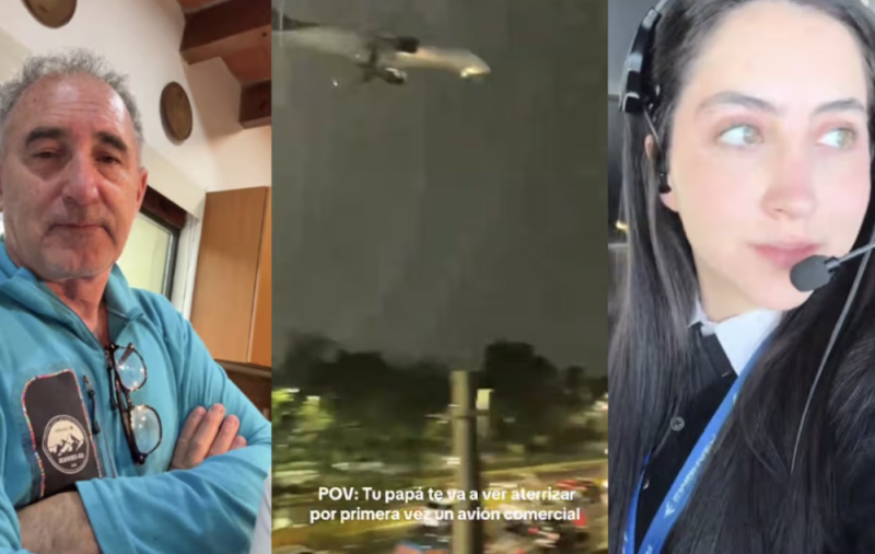 Padre esperó bajo la lluvia para ver el primer aterrizaje de su hija piloto en el AICM