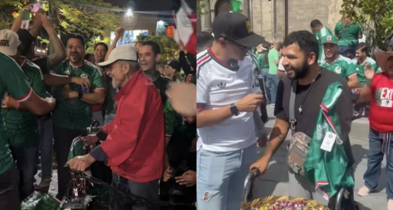 Afición de la Selección Mexicana hacen coperacha para abuelito, su perrito y comerciantes 
