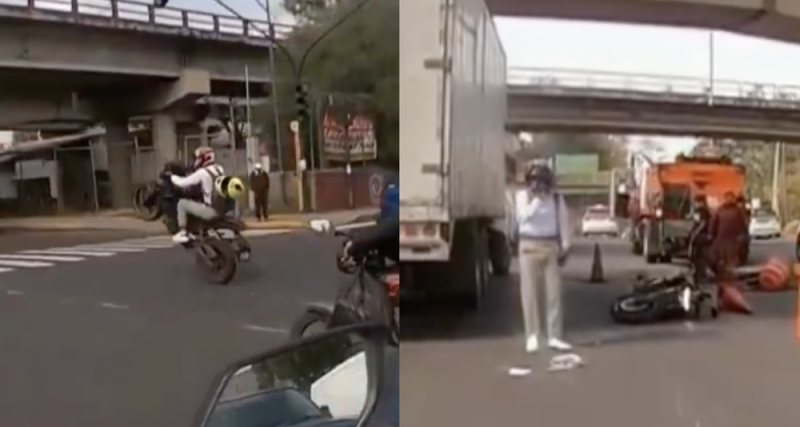 Intentó hacer un caballito y terminó en el pavimento: motociclista se accidenta en la Gustavo A Made
