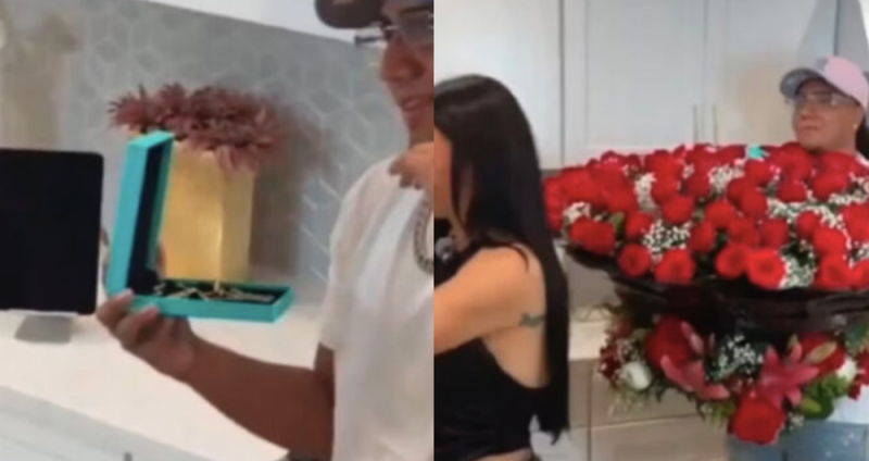 Influencer “Davis Flow” sorprendió a Emma Coronel con enorme ramo de rosas rojas 